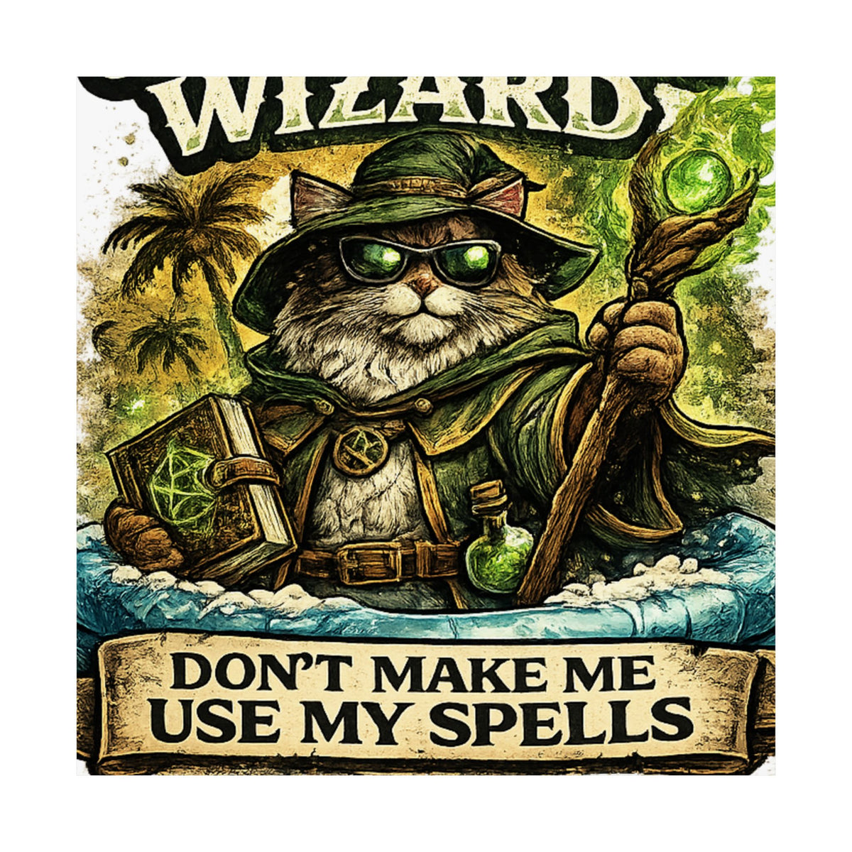 Crazy Cat Wizard Funny Fantasy Magic Art Poster