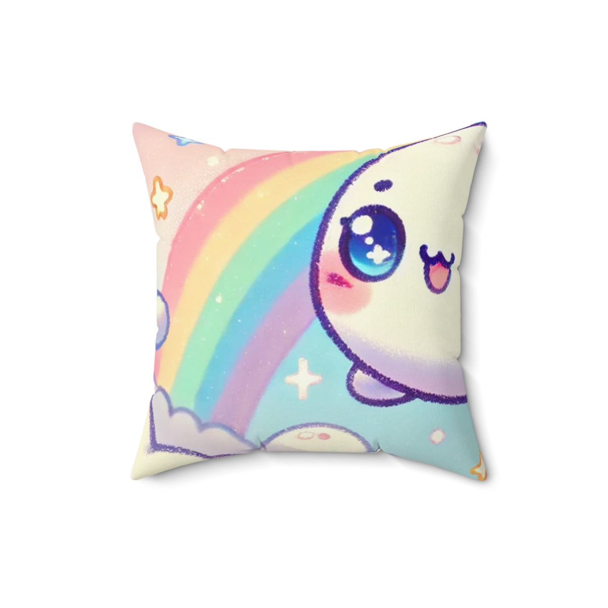 Kawaii Rainbow Whale Pastel Cloud Decorative Pillow
