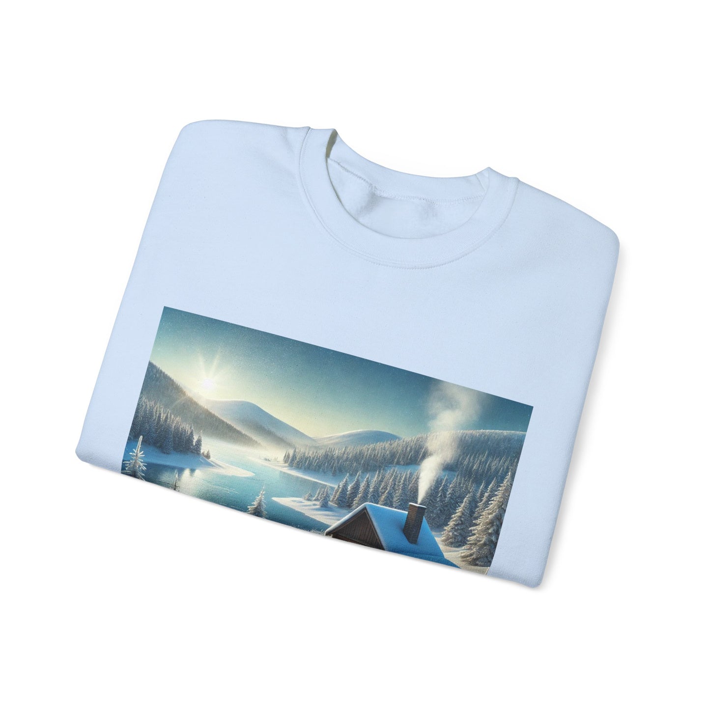 Snowy Cabin Winter Lake Landscape Art Sweatshirt