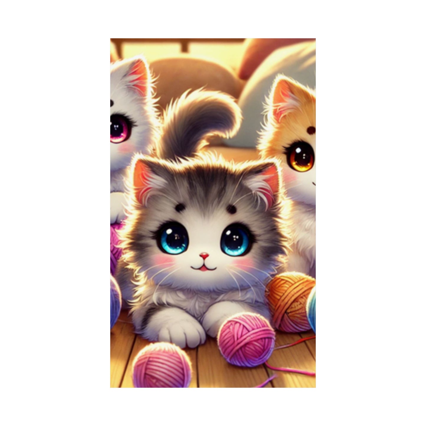 Cozy Yarn Kittens Cute Cat Poster Knitting Room Wall Art Decor