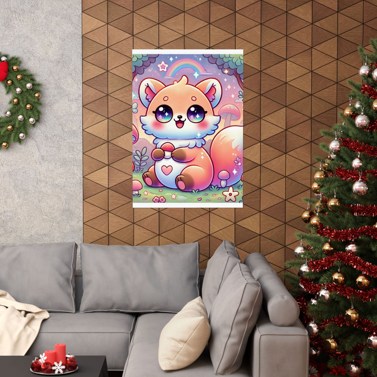 Pastel Woodland Fox Mushroom Kawaii Wall Art Poster