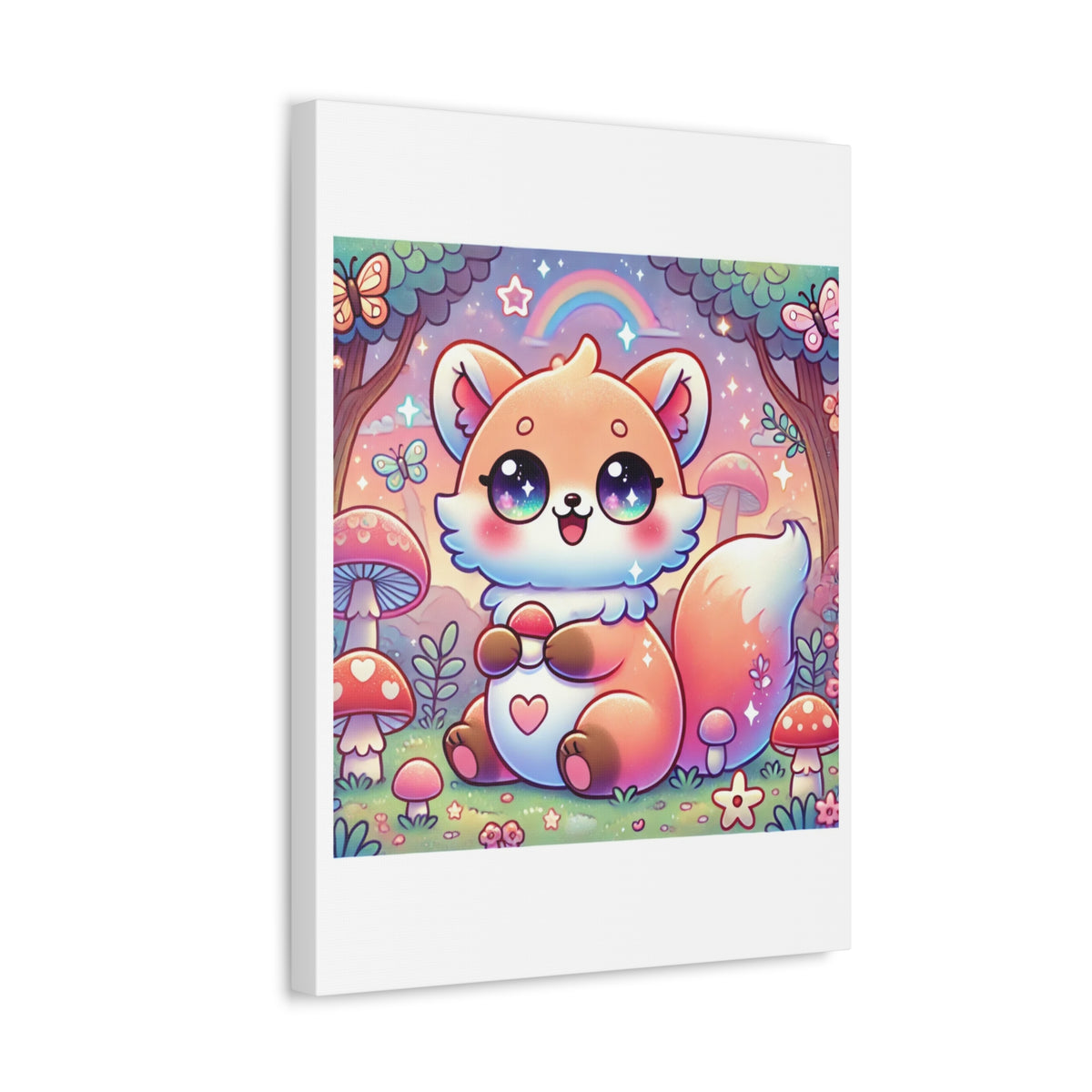 Pastel Woodland Fox Mushroom Kawaii Canvas Wall Art