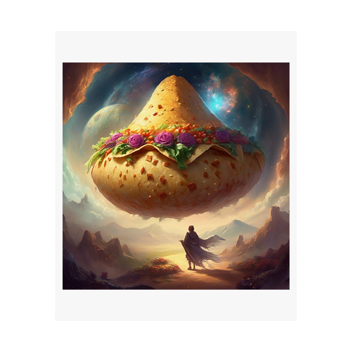 Cosmic Taco Planetoid Surreal Food Fantasy Art Poster