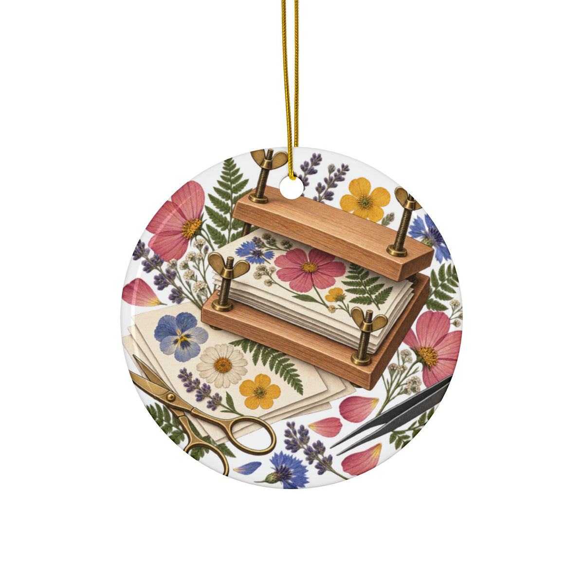 Botanical Flower Press Workshop Round Ornament