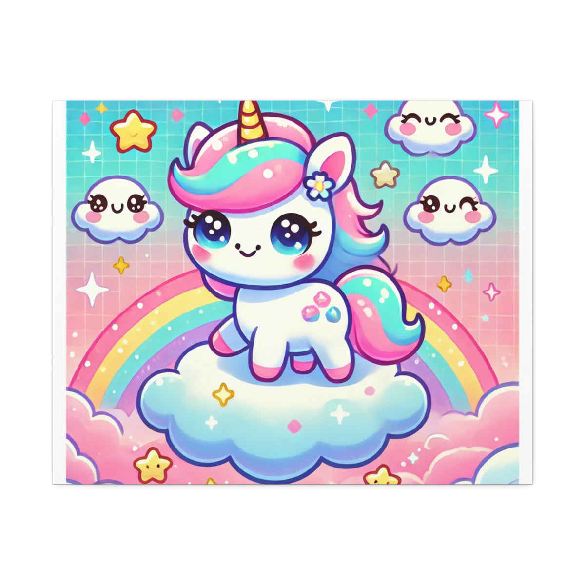Pastel Rainbow Unicorn Cloud Kawaii Canvas Wall Art