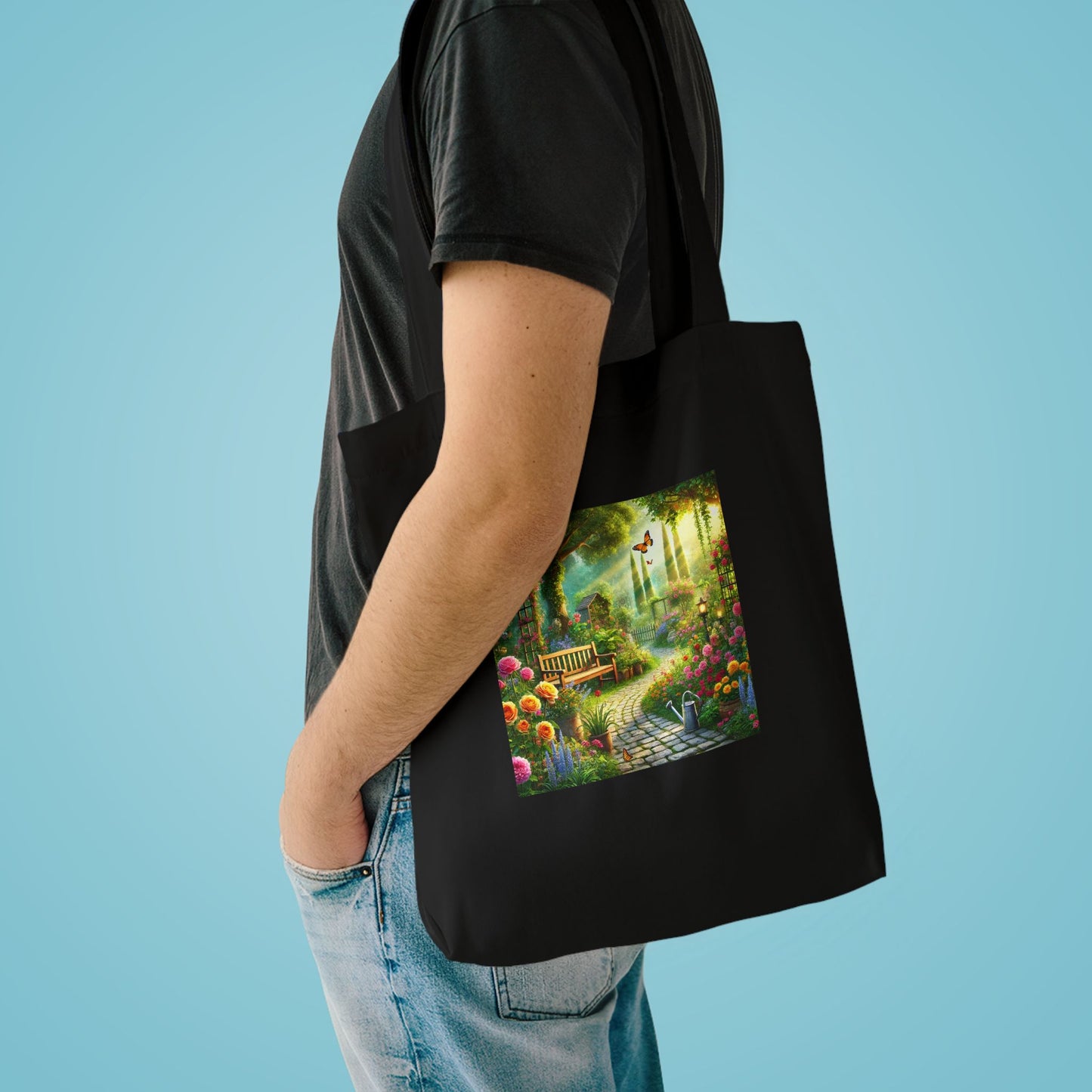Sunlit Spring Flower Garden Bench Tote Bag