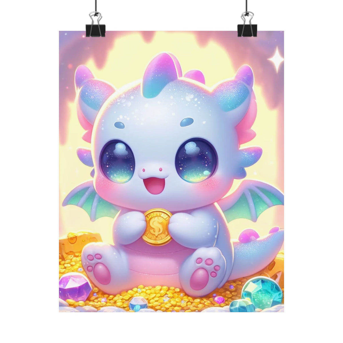 Pastel Treasure Dragon Kawaii Fantasy Wall Art Poster