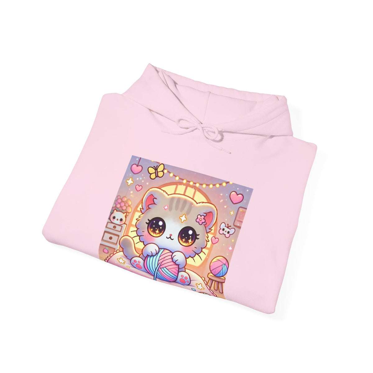 Cozy Kawaii Knitting Cat Pastel Yarn Hoodie