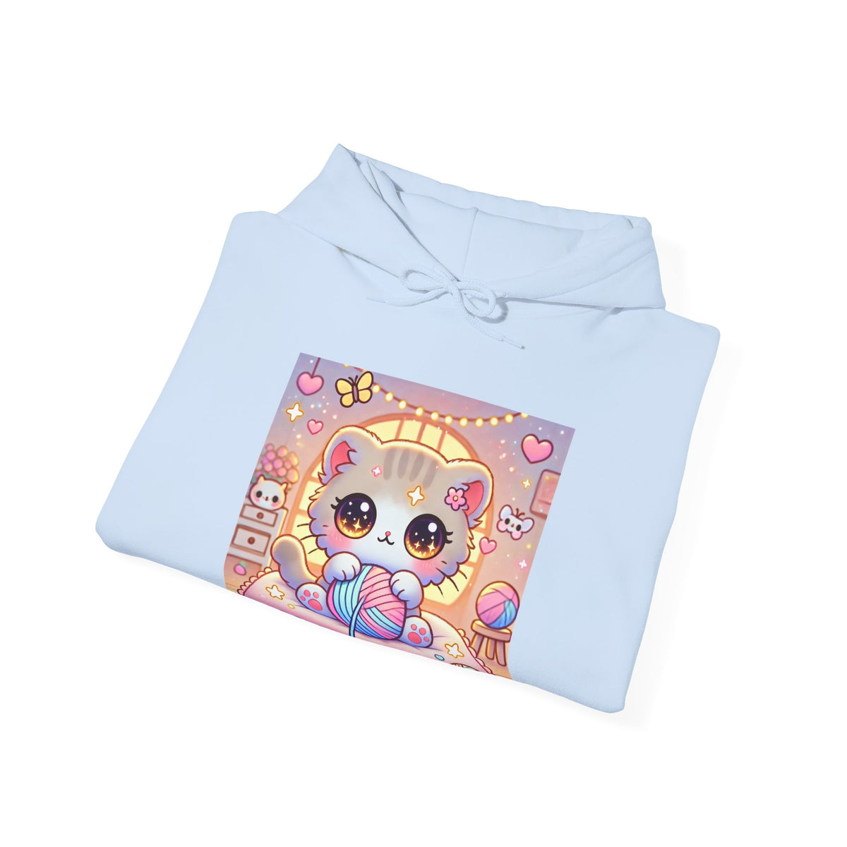 Cozy Kawaii Knitting Cat Pastel Yarn Hoodie