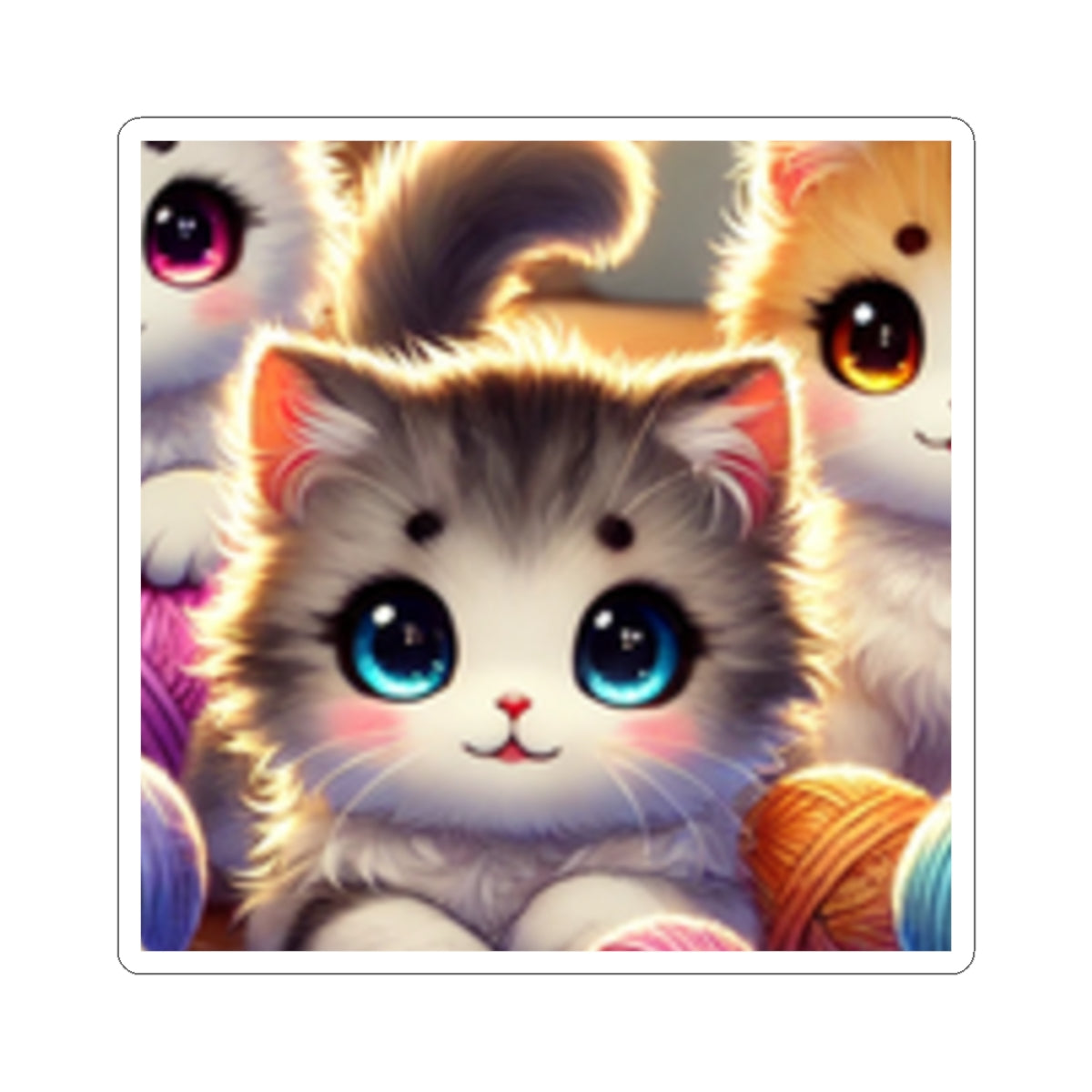 Cozy Yarn Kittens Cute Cat Sticker for Laptop Water Bottle