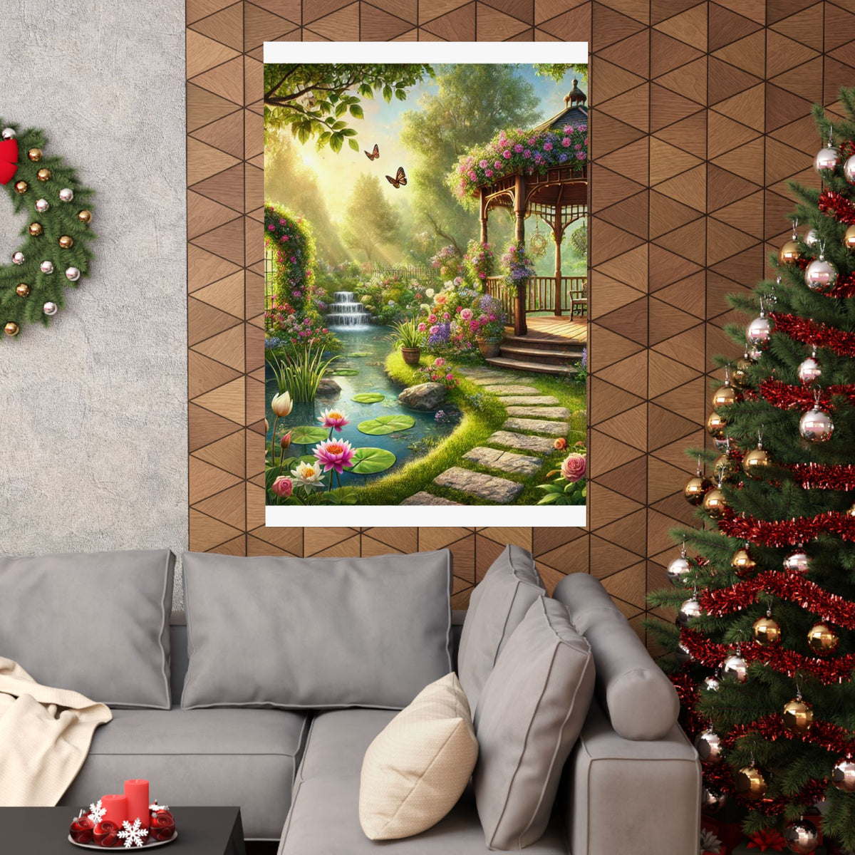 Sunlit Rose Gazebo Cottage Garden Wall Art Poster