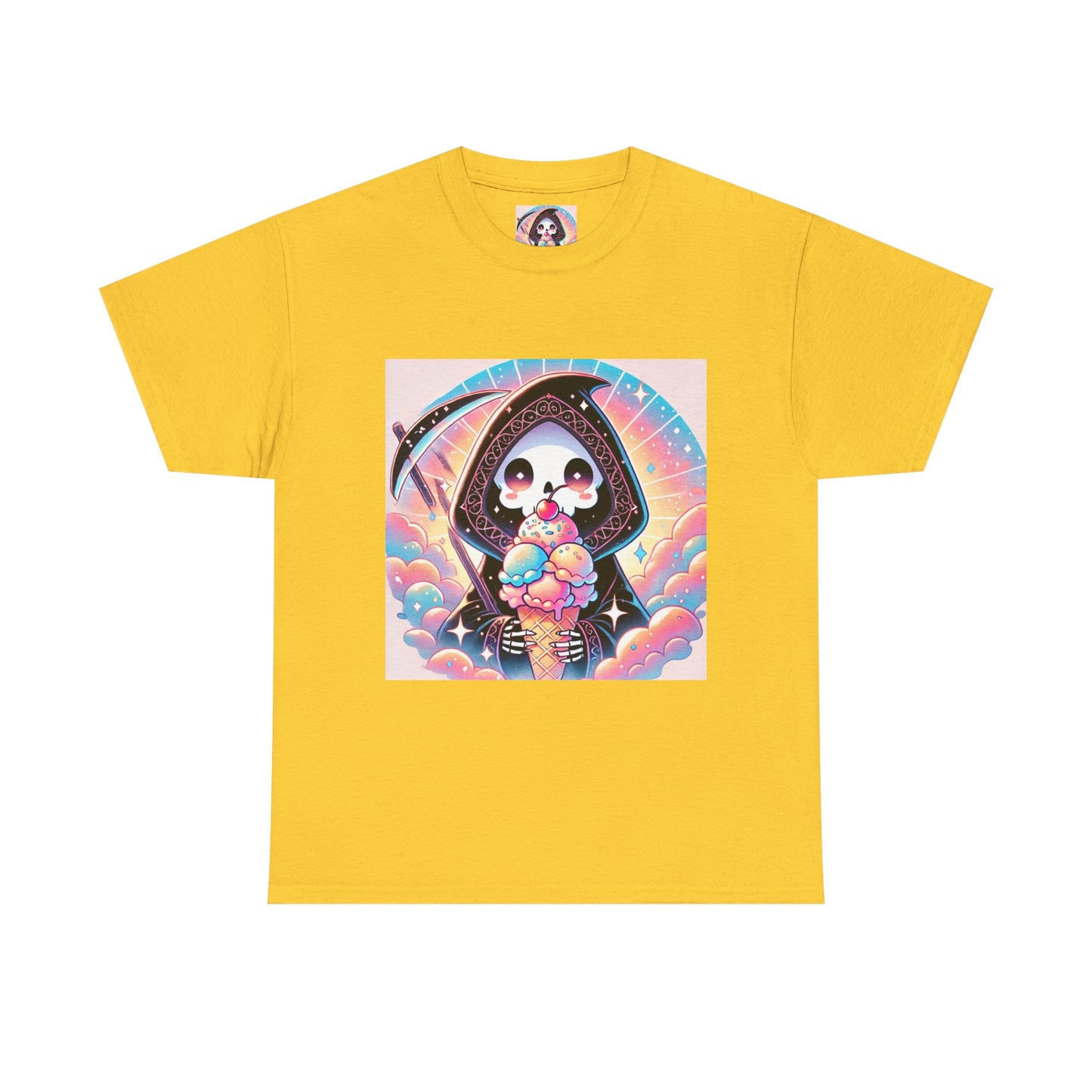 Grim Reaper with Ice Cream Kawaii Anime Unisex Heavy Cotton Tee - Fun & Stylish Graphic T-Shirt - Great Gift for Anime Fans!