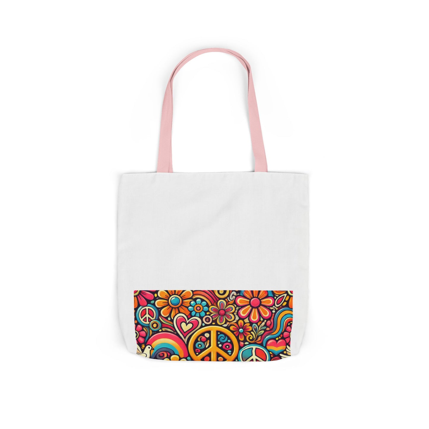 Colorful Peace Floral Pattern Canvas Tote Bag