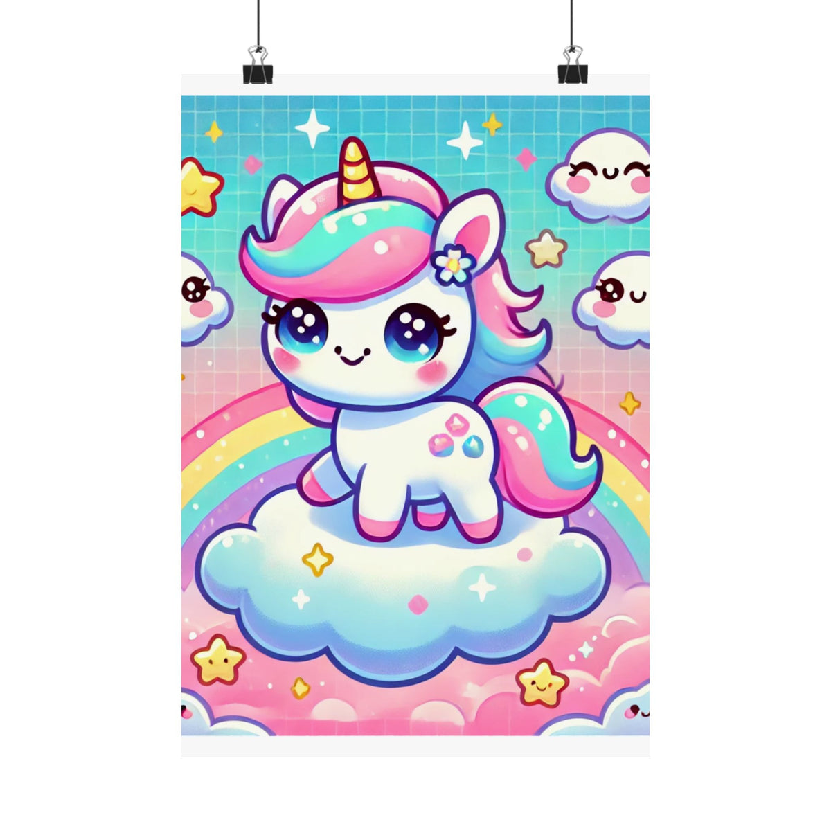 Pastel Rainbow Unicorn Cloud Kawaii Wall Art Poster