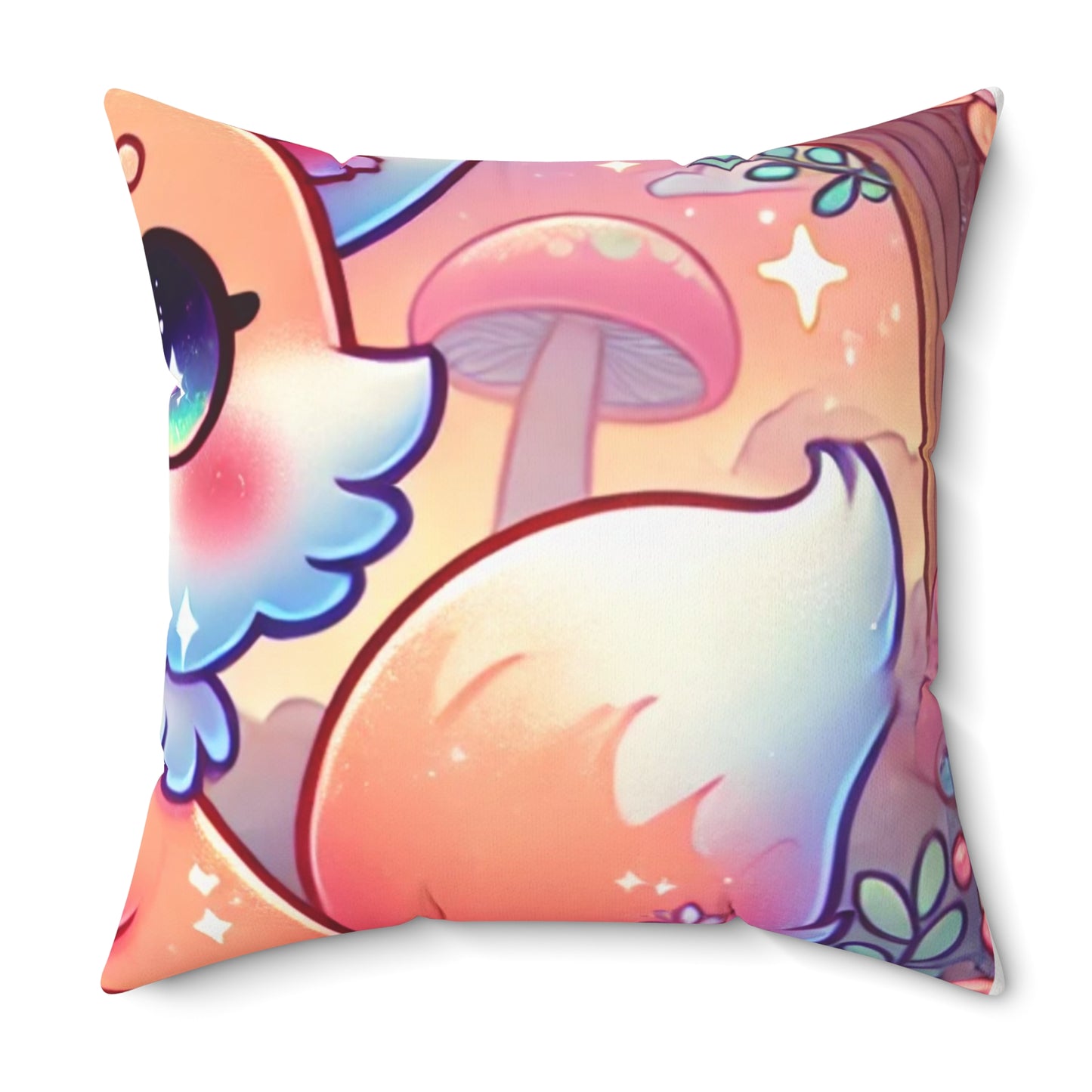 Pastel Woodland Fox Mushroom Kawaii Decorative Pillow