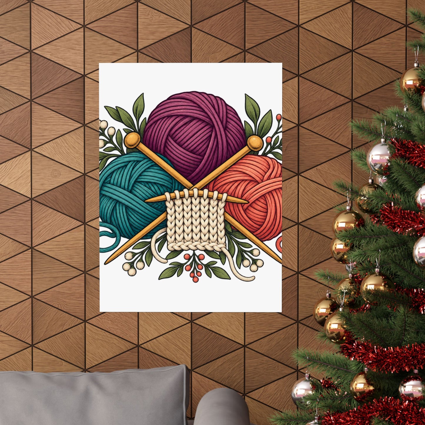 Retro Yarn and Knitting Botanical Art Poster