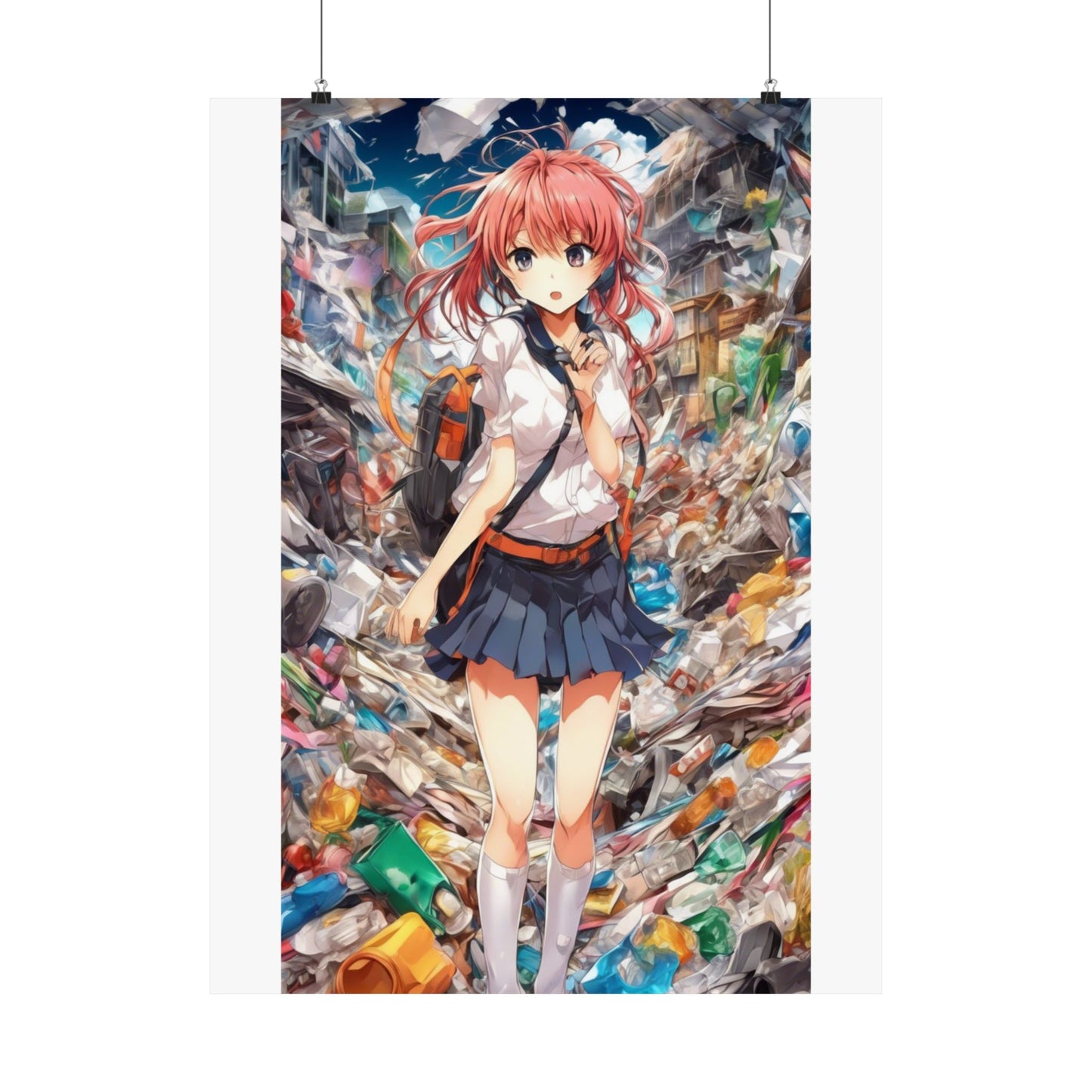 Recycling Day Anime Schoolgirl Eco Street Art Poster