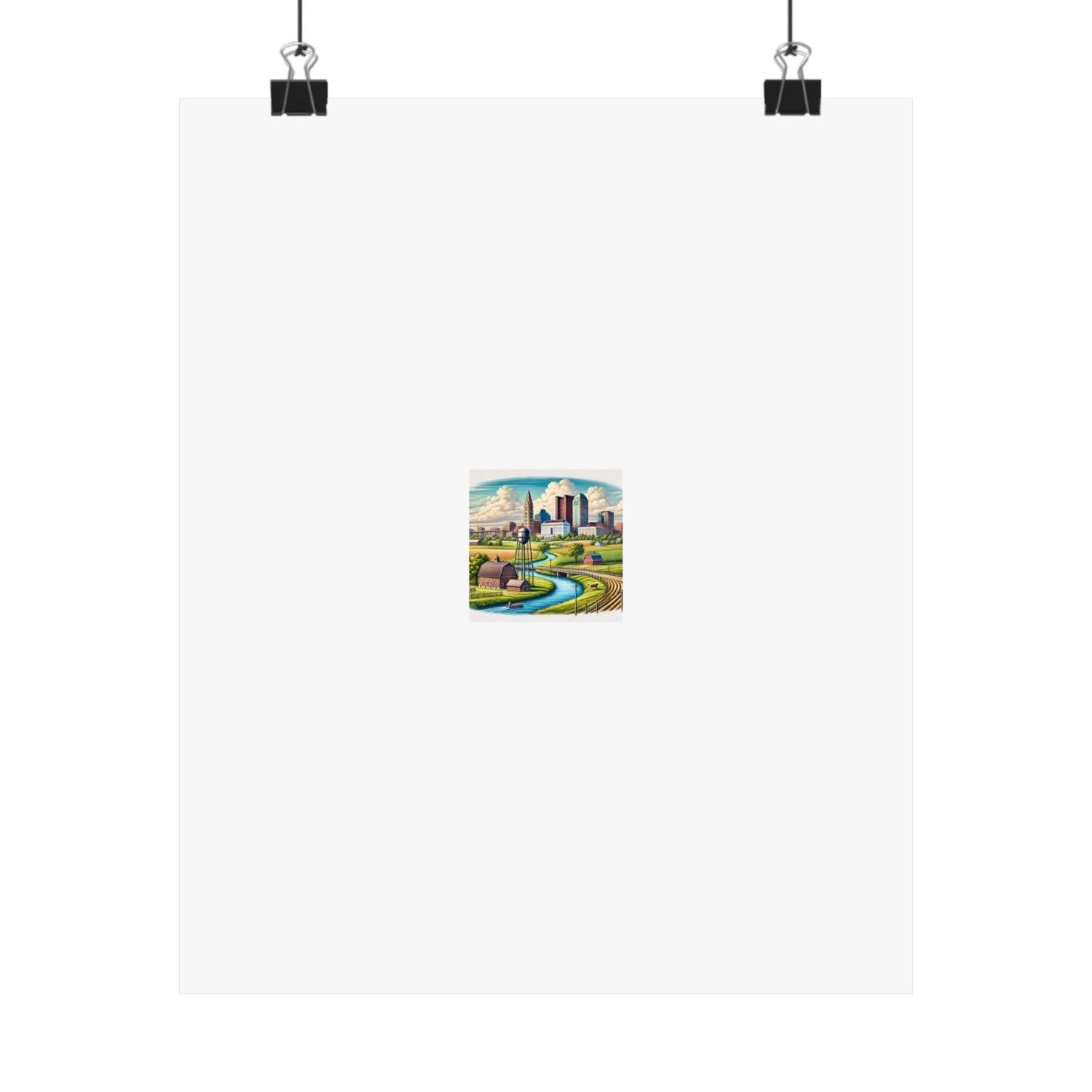 Rural River City Skyline Hometown Landscape Poster Art