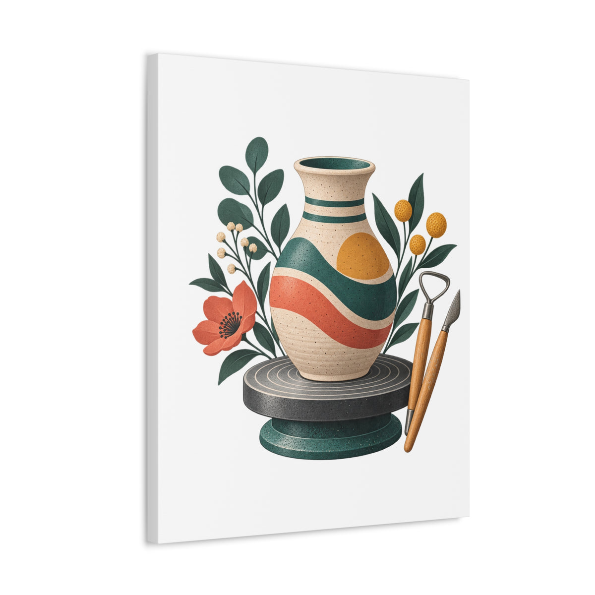 Midcentury Pottery Botanical Art Canvas