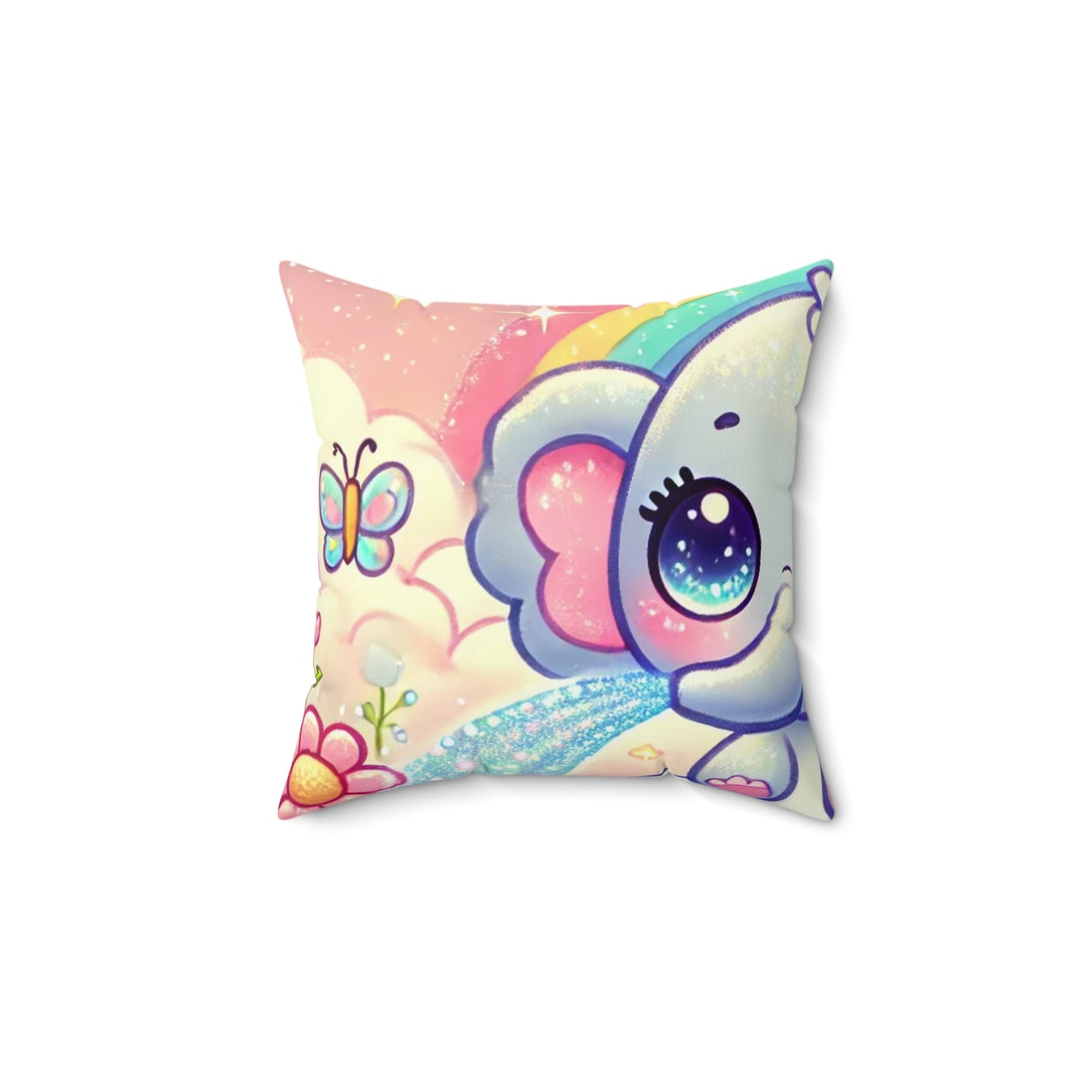 Pastel Rainbow Baby Elephant Floral Decorative Pillow