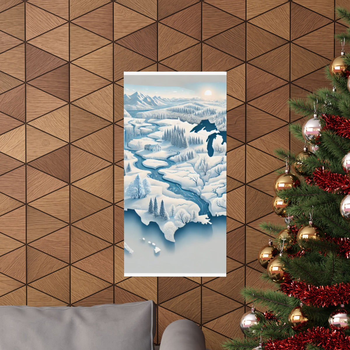Winter USA Dreamscape Snowy Map Poster Wall Art Decor