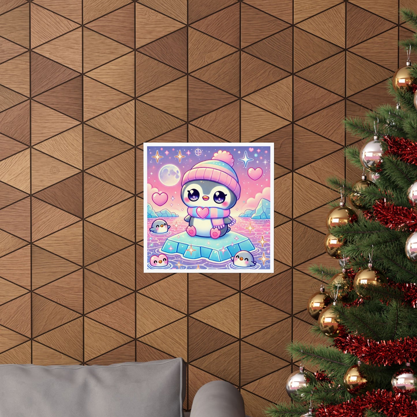 Cute Winter Penguin Ice Floe Kawaii Art Poster
