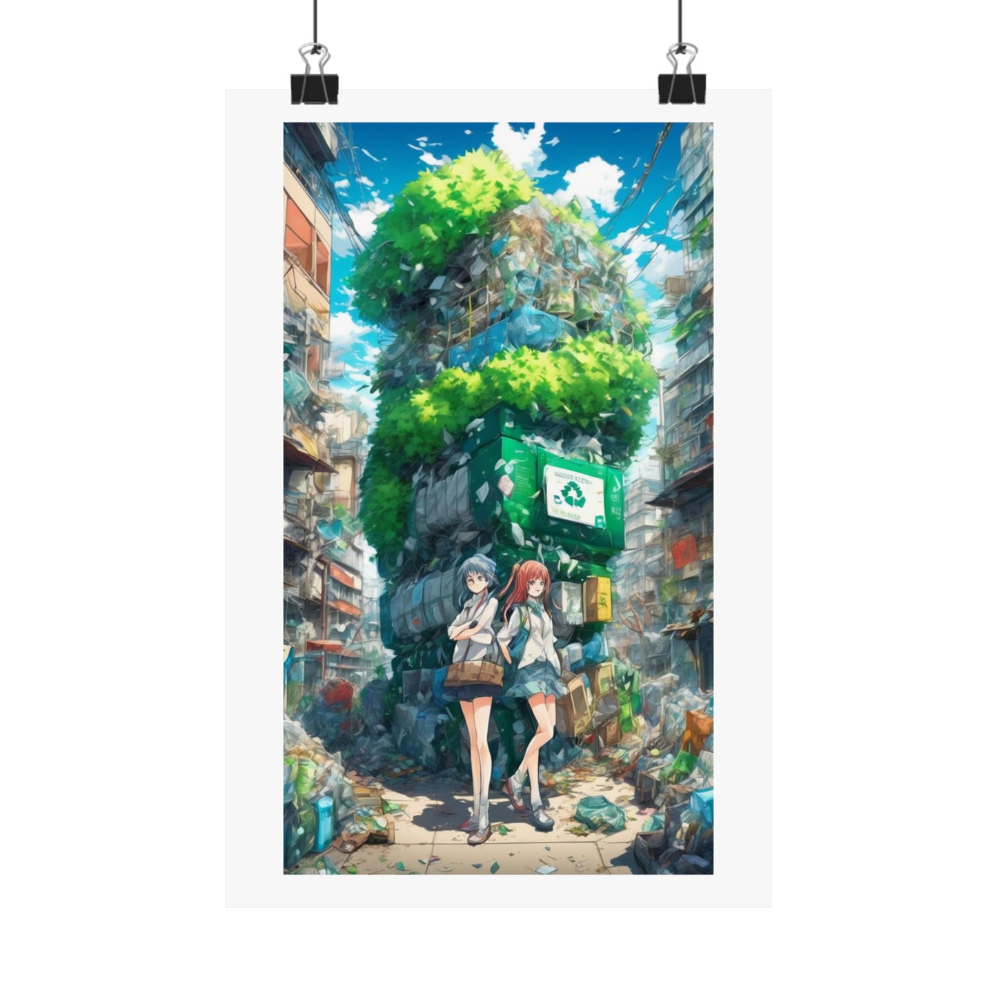 Urban Recycling Anime Friends Green City Wall Poster