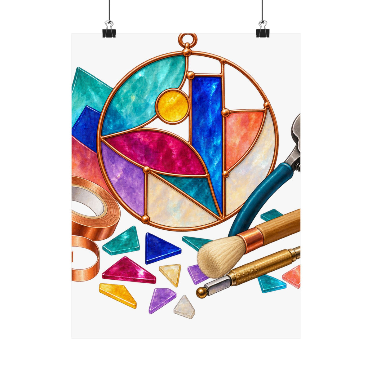 Abstract Stained Glass Suncatcher Workshop Poster