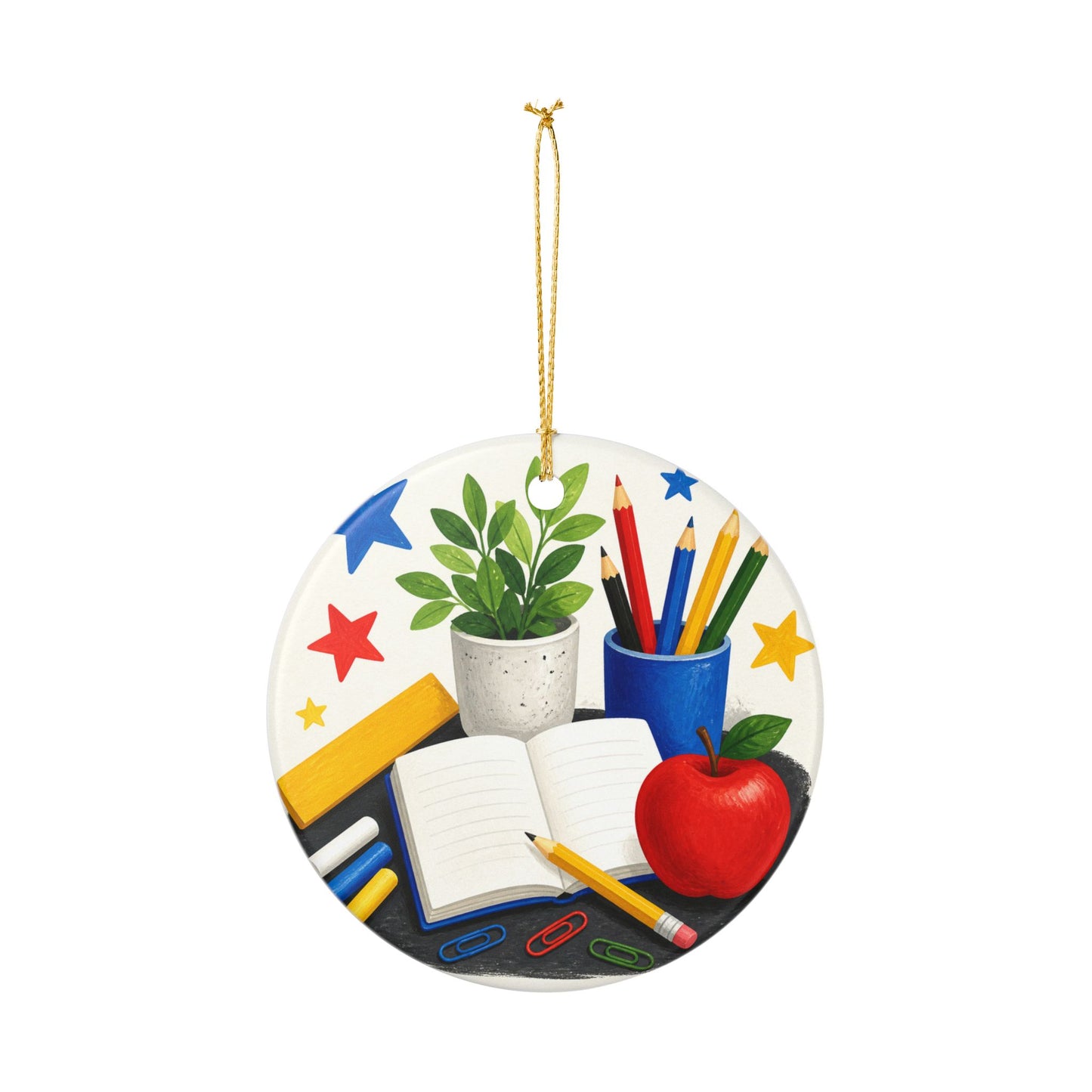 Colorful Classroom Supplies Teacher Appreciation Art Ceramic Ornament, Holiday K