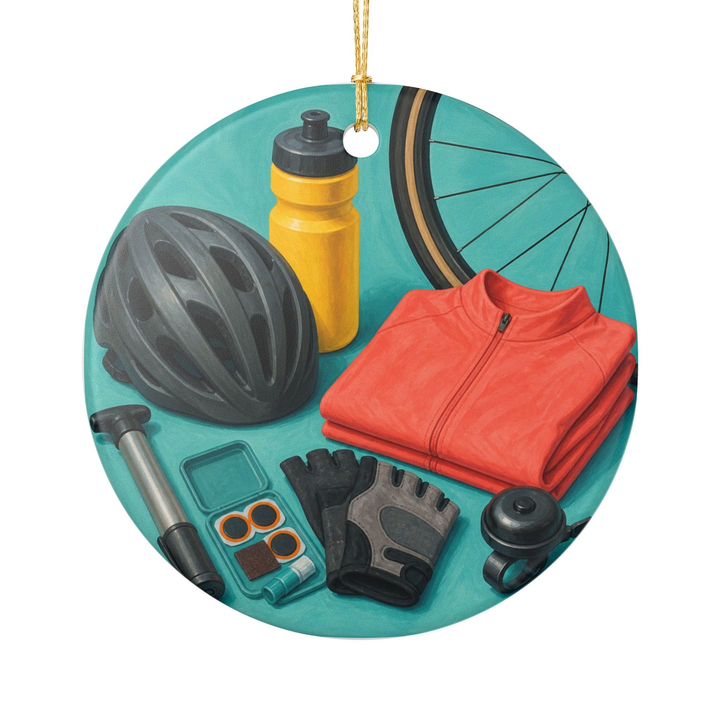Colorful Cycling Gear Hobby Art Ceramic Ornament, Holiday Keepsake and Gift