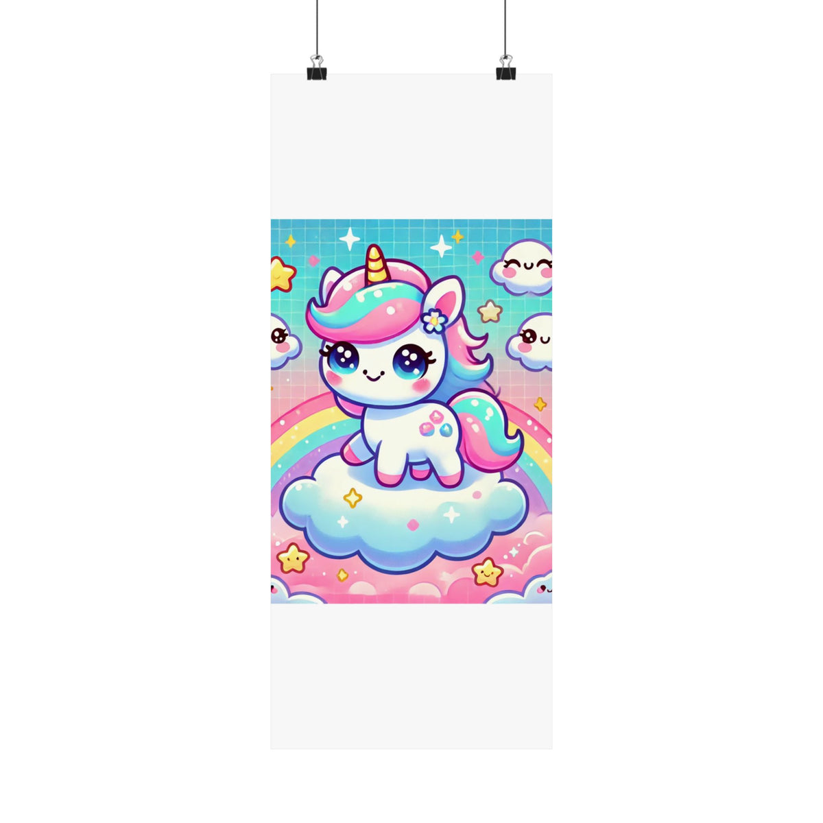 Pastel Rainbow Unicorn Cloud Kawaii Wall Art Poster