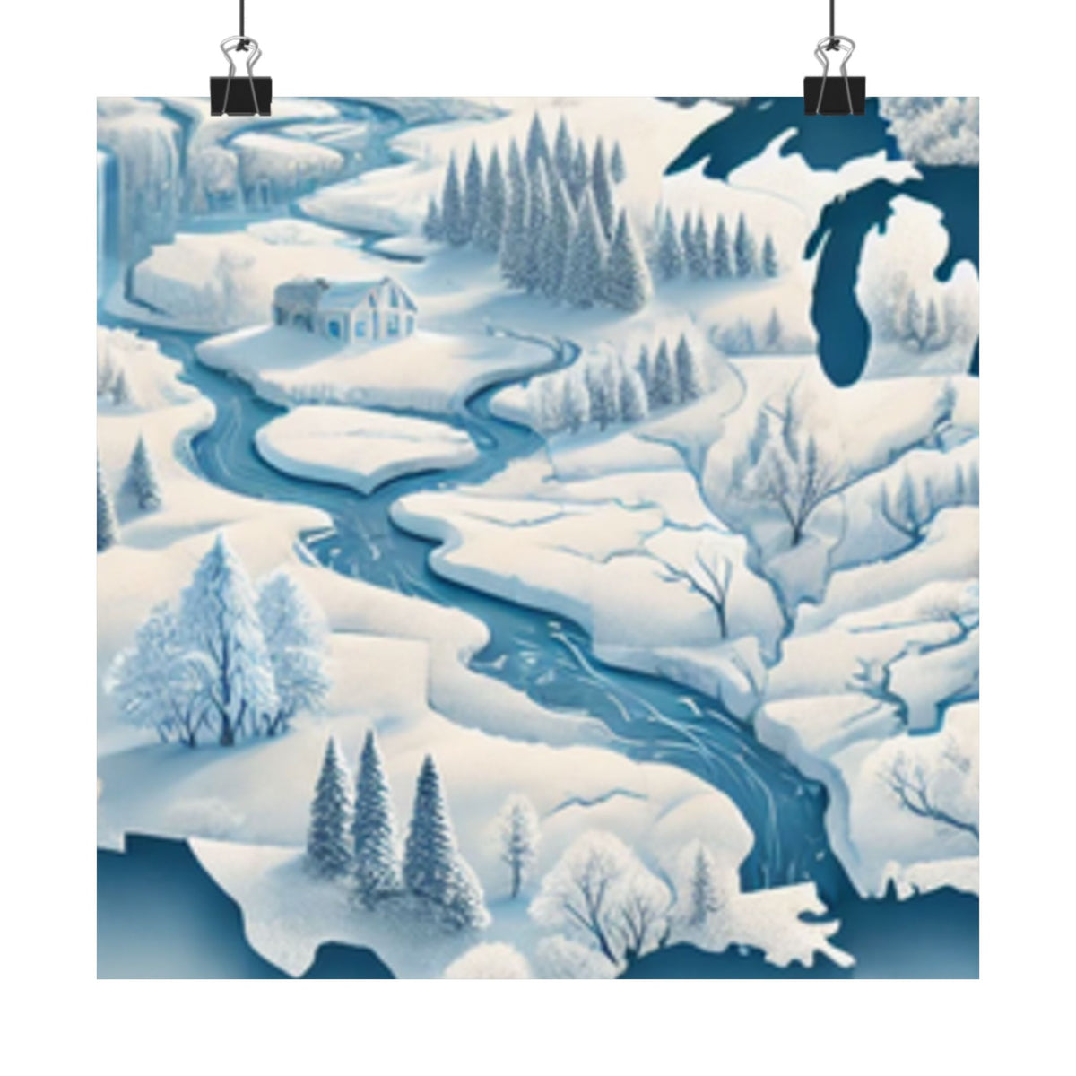 Winter USA Dreamscape Snowy Map Poster Wall Art Decor