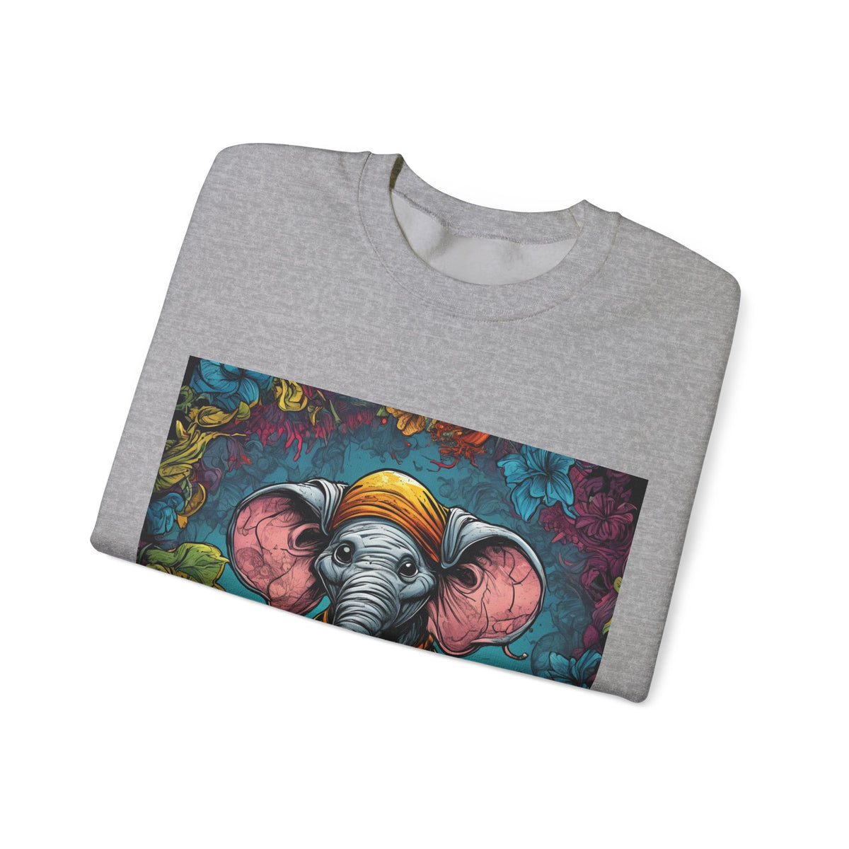Colorful Storybook Elephant Floral Art Sweatshirt