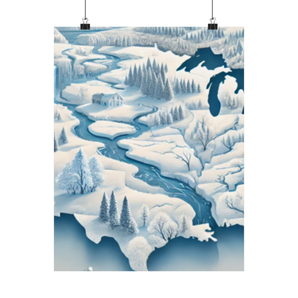 Winter USA Dreamscape Snowy Map Poster Wall Art Decor