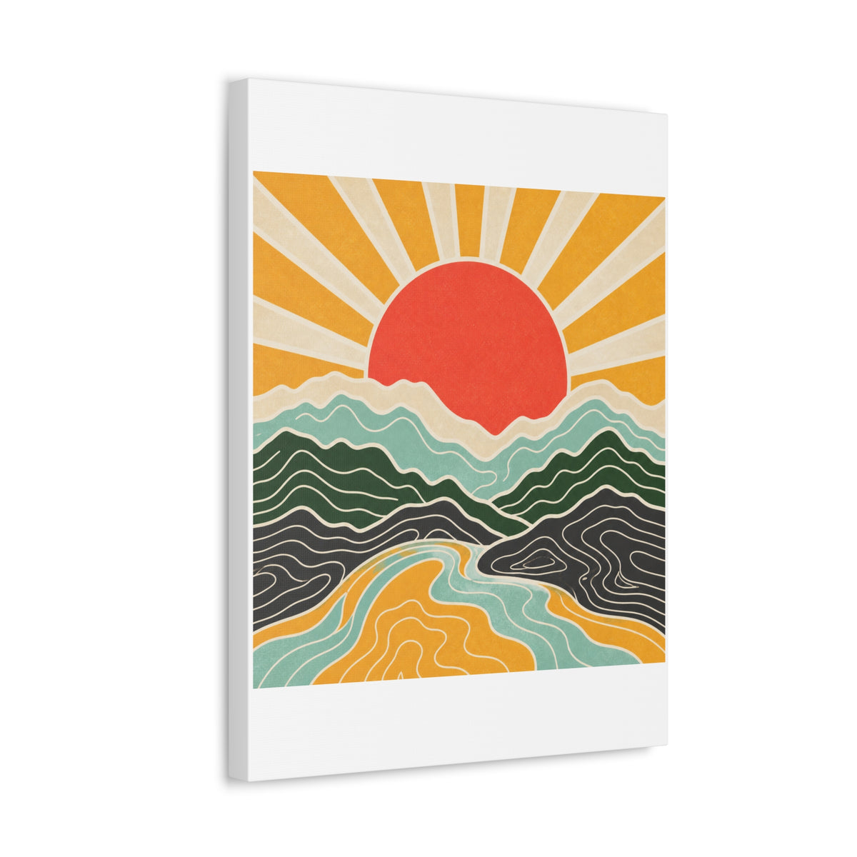 Topographic Sunrise Mid Century Mountain Canvas Art