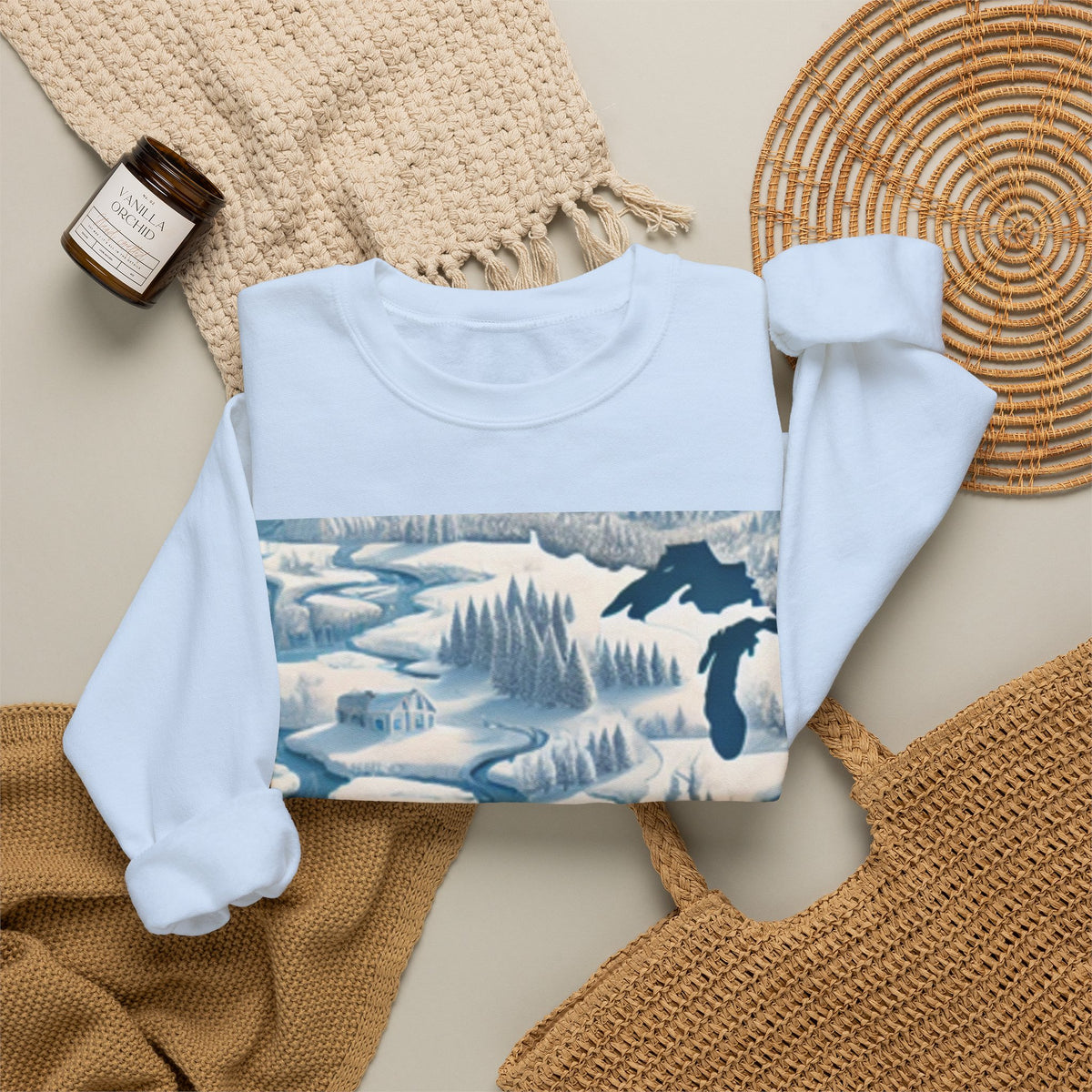 Winter USA Dreamscape Snowy Map Crew Sweatshirt Travel Gift