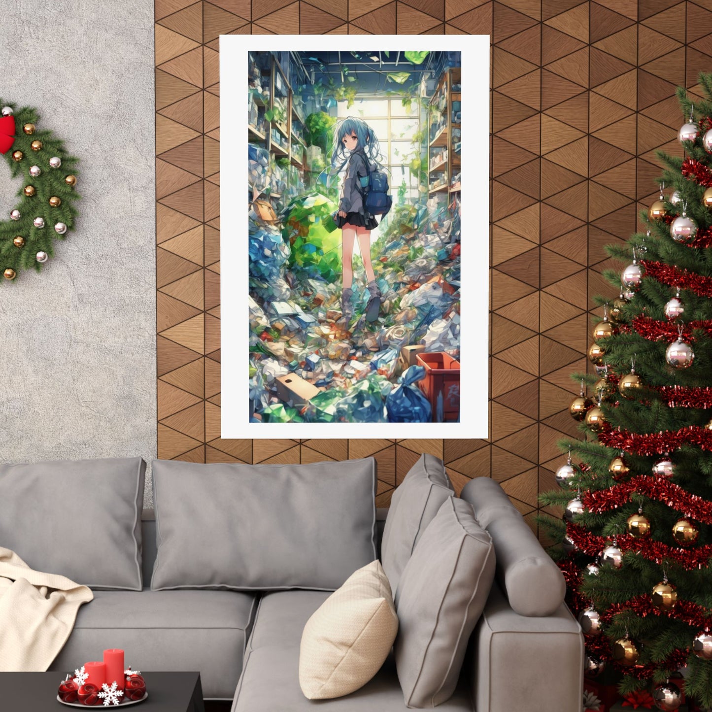 Green Recycling Alley Anime Girl Urban Green Poster