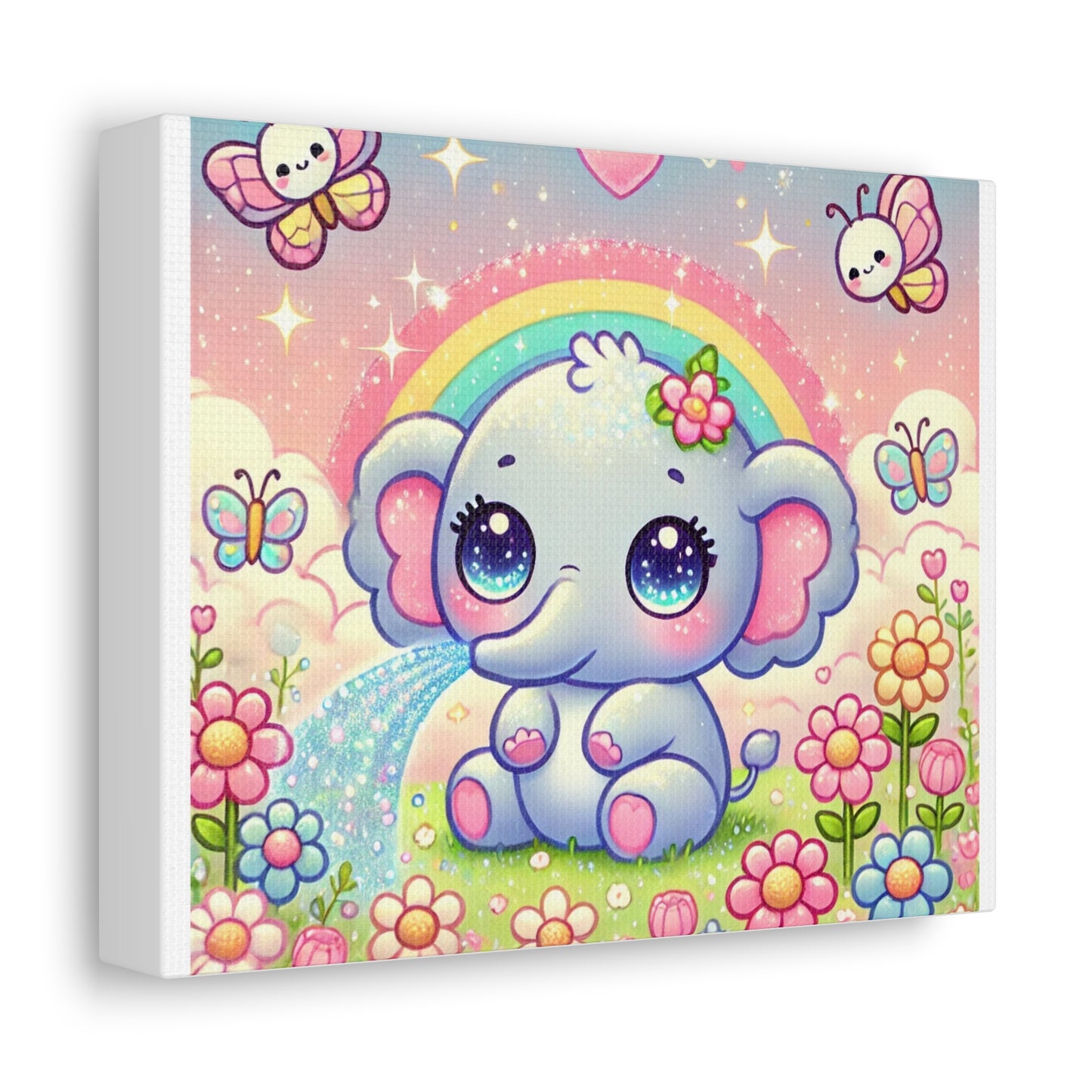 Pastel Rainbow Baby Elephant Floral Canvas Wall Art