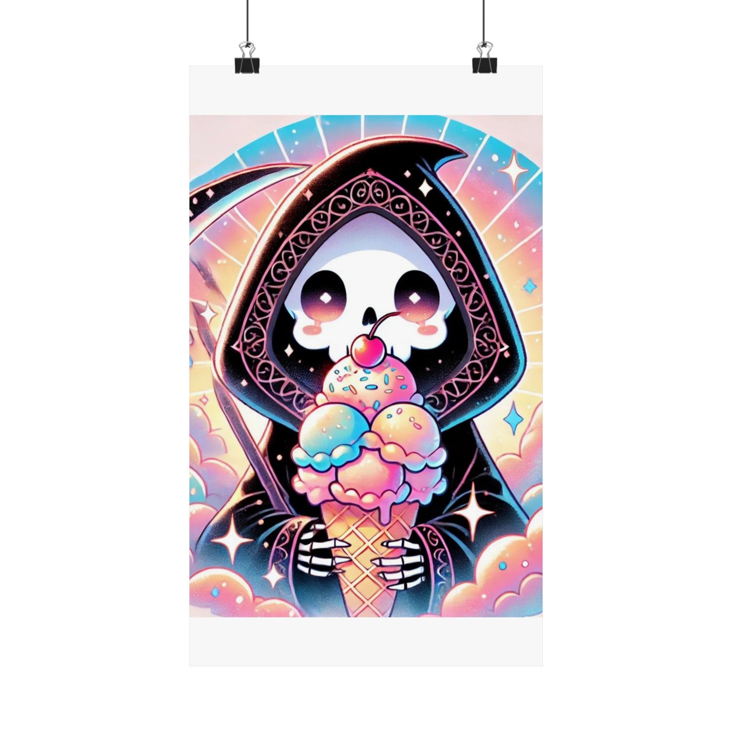Cute Grim Reaper Ice Cream Pastel Novelty Poster