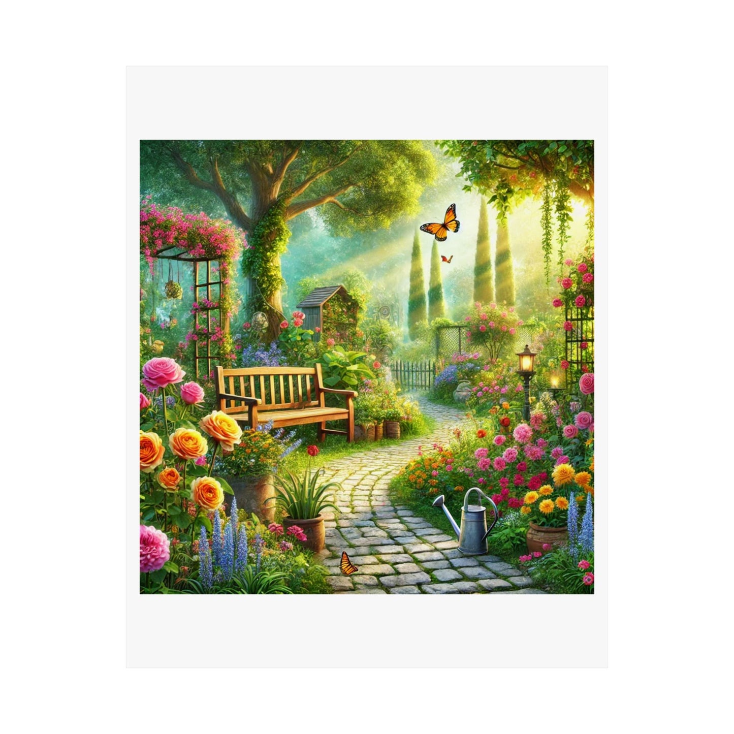 Sunlit Spring Flower Garden Bench Poster