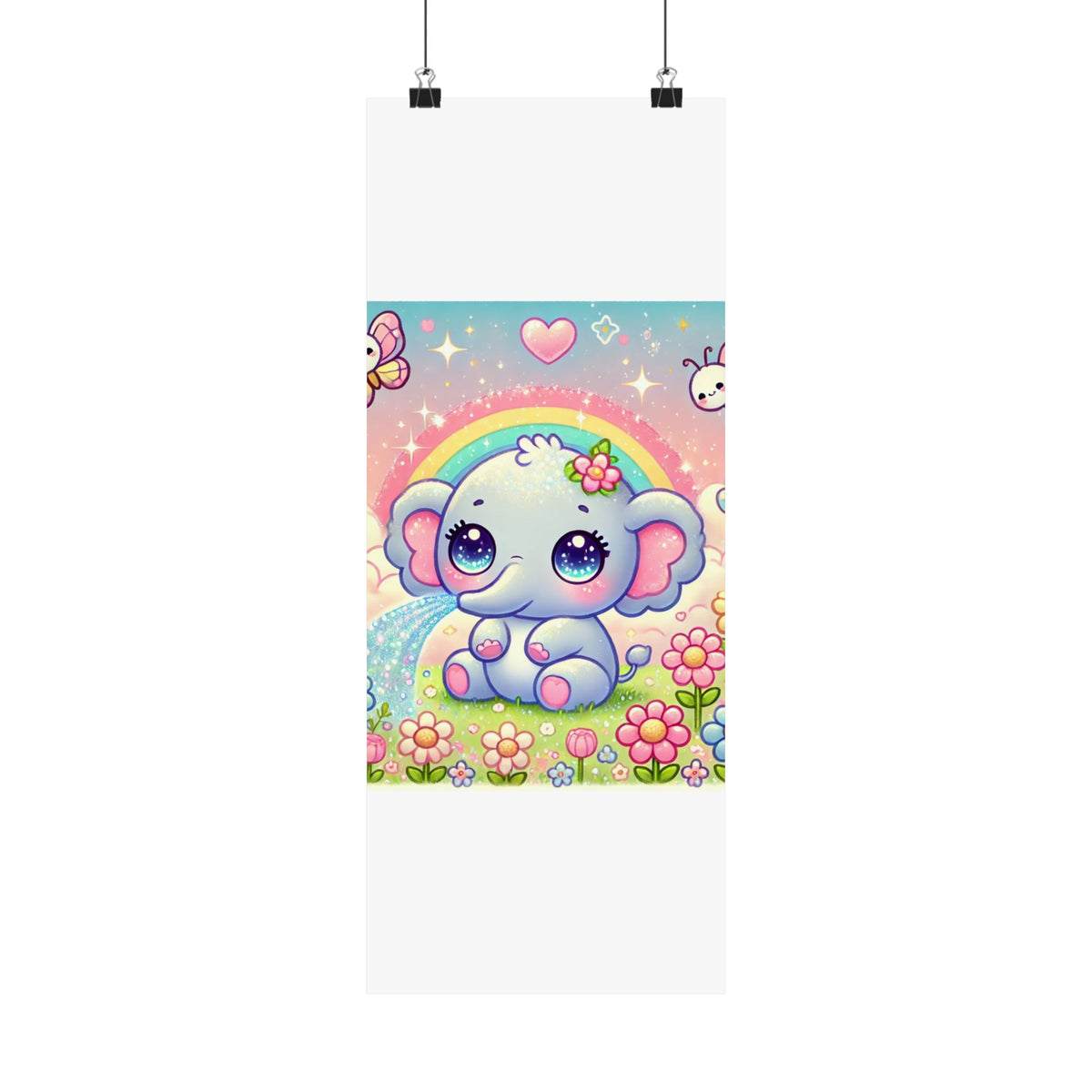 Pastel Rainbow Baby Elephant Floral Wall Art Poster
