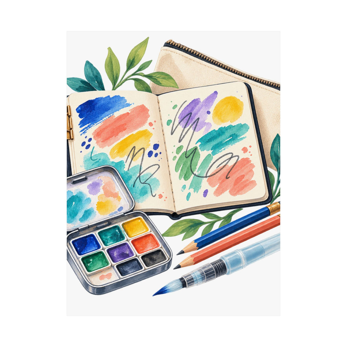 Colorful Urban Sketching Travel Kit Poster