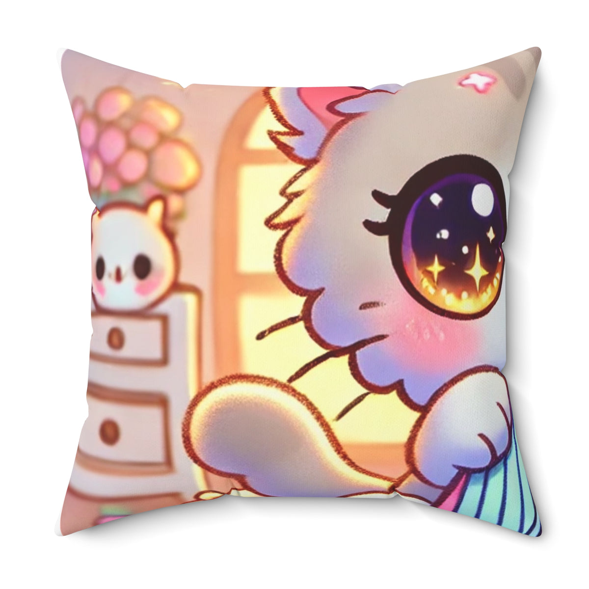 Cozy Kawaii Knitting Cat Pastel Yarn Decorative Pillow