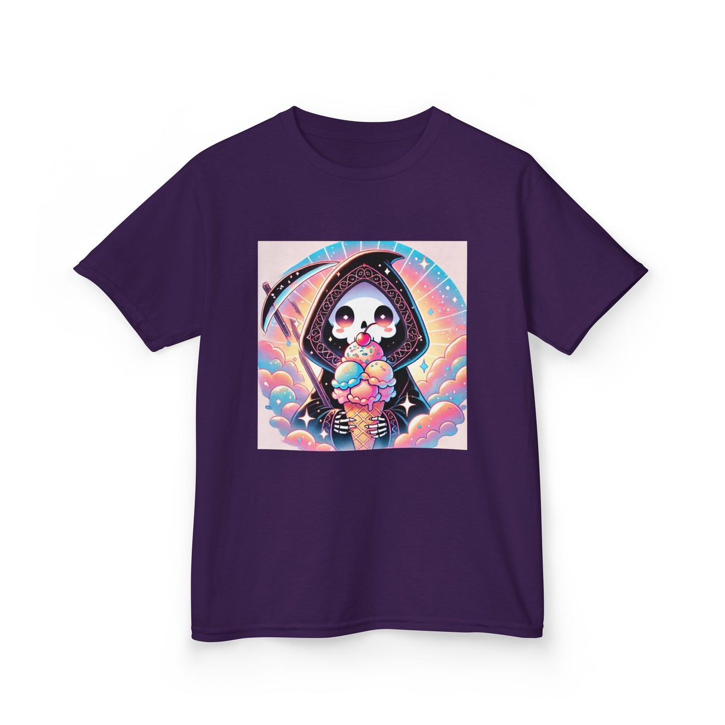 Grim Reaper Ice Cream Kawaii Anime Kids Short Sleeve Tee - Cute & Stylish Graphic T-Shirt - Fun Gift for Boys Girls!