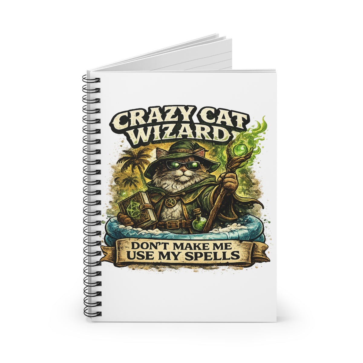Crazy Cat Wizard Funny Fantasy Spiral Notebook