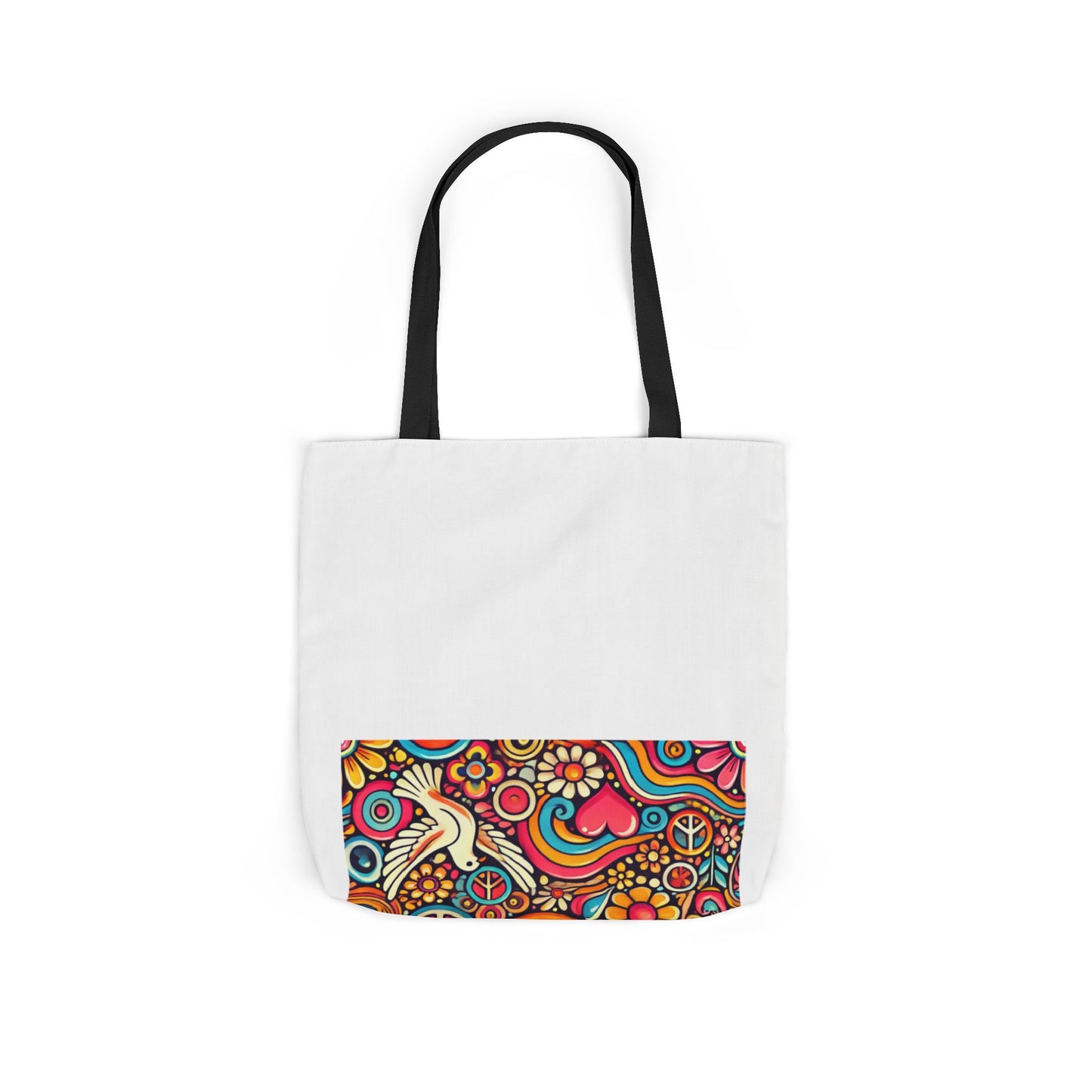 Colorful Peace Floral Pattern Canvas Tote Bag