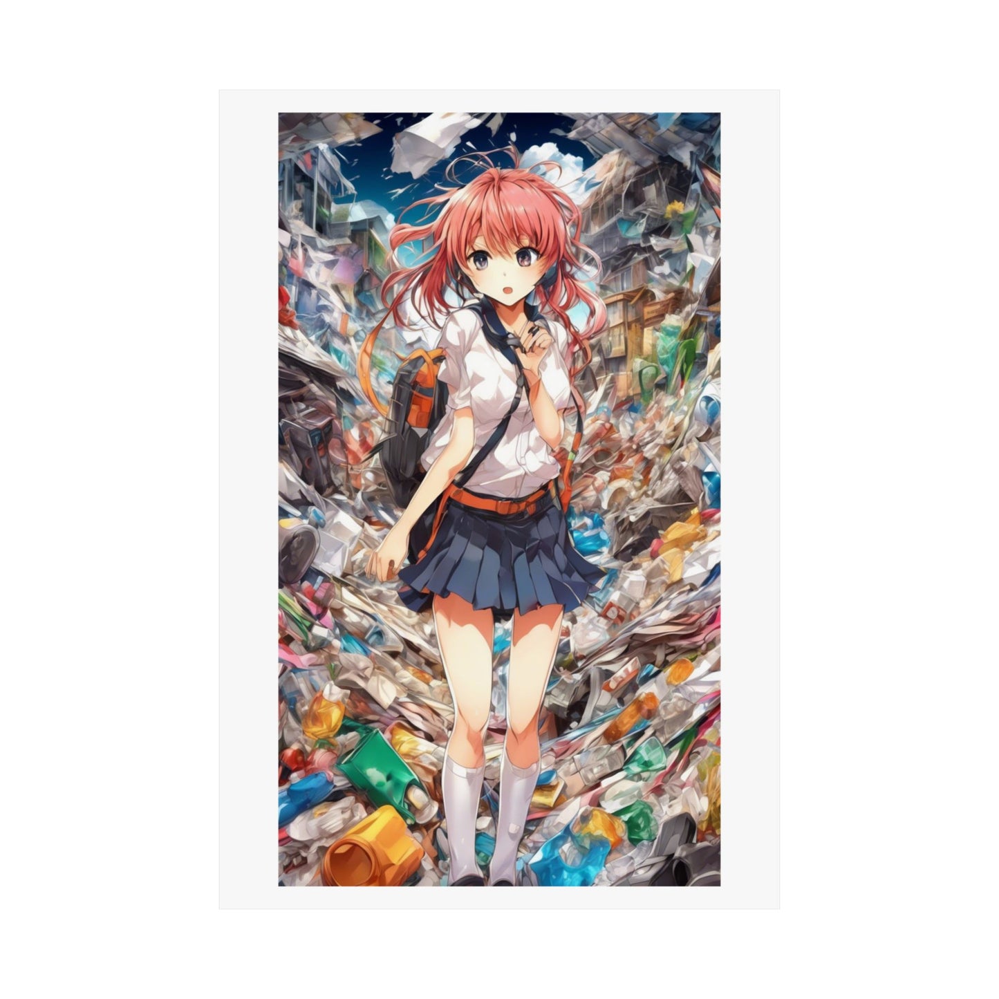 Recycling Day Anime Schoolgirl Eco Street Art Poster