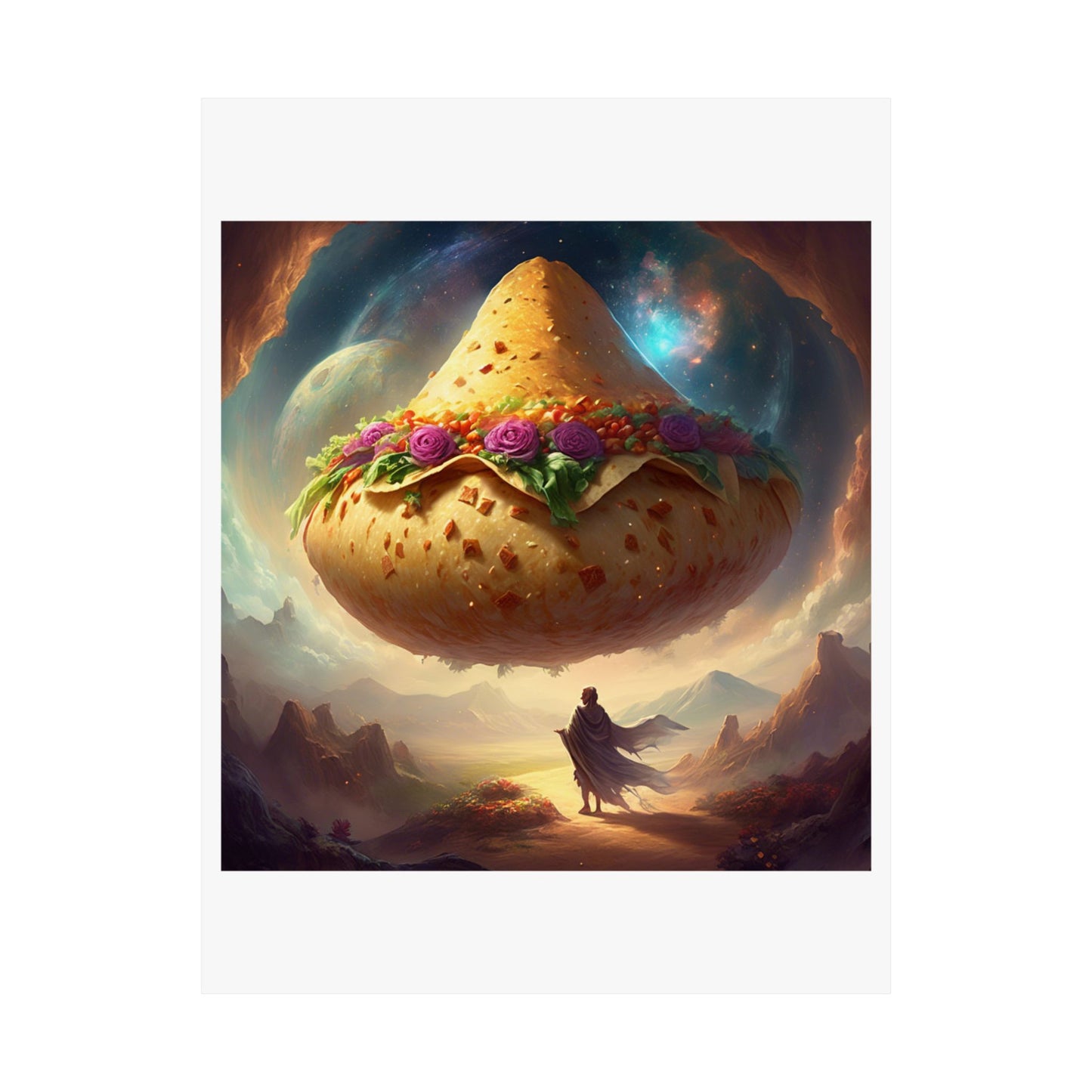 Cosmic Taco Planetoid Surreal Food Fantasy Art Poster