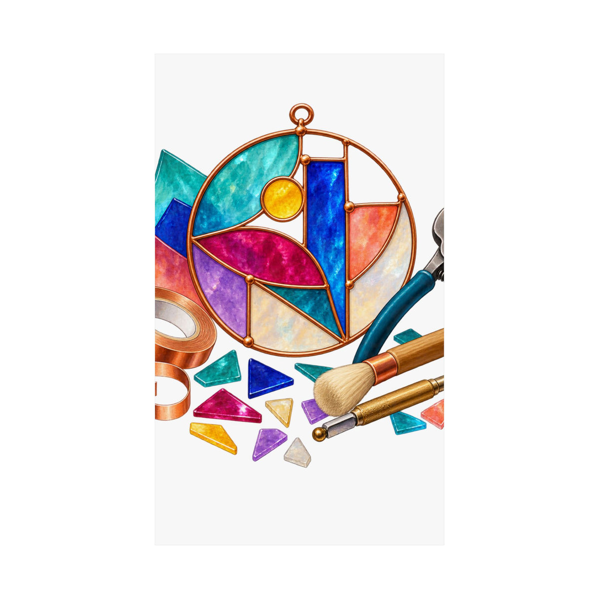 Abstract Stained Glass Suncatcher Workshop Poster