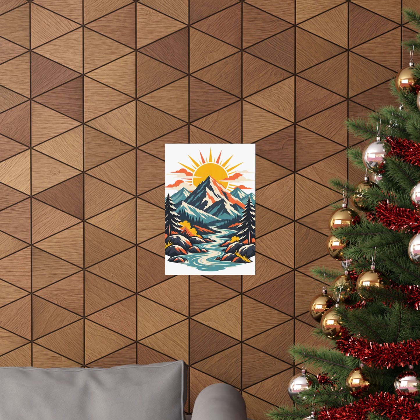 Alpine Sunrise River Mountain Adventure Art Poster